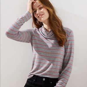 LOFT Pink Striped Cowl Neck Tunic